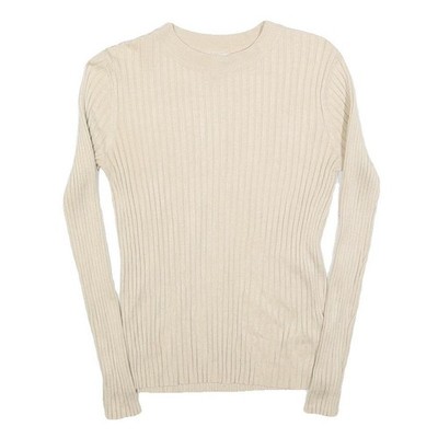 H&M Damen Pullover creme uni Rippstrick Rundhals M leichte Polyestermischung