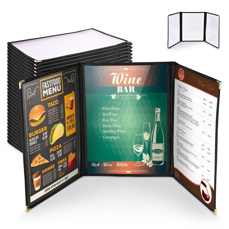 WeChef 30 Pack Restaurant Menu Cover 8.5x11" Triple Fold 6 View  Double Stitch