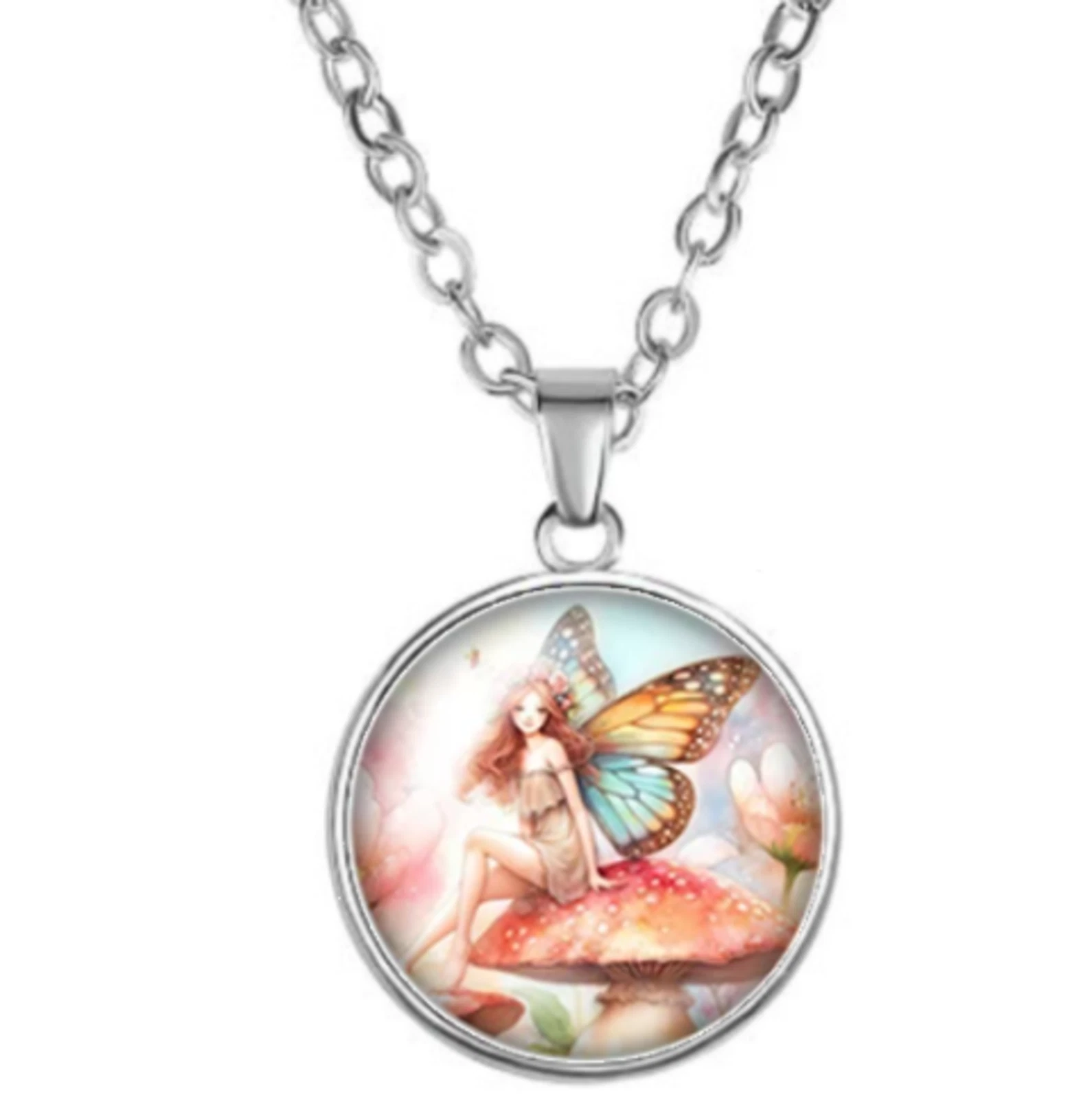 Beautiful Fairy on Toadstool Pendant Necklace - product detail image 1
