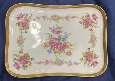 Vintage Fine Concorde China 8 x11  Tray Pink Floral Gold Trim Pink Flowers