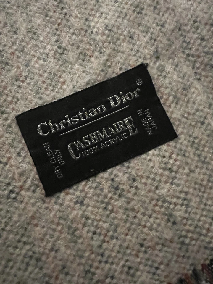 Christian Dior Cashmaire Gris Rojo Verde Bufanda 48” x 11” Unisex Foto 2 de 4