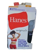 Women's Hanes MID-THIGH BOXER BRIEFS 4-Pack Originals Cotton Stretch 7 Large