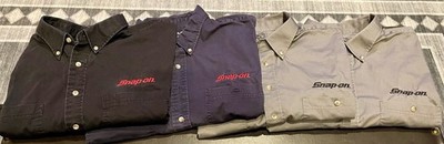Men s Snap On Tools Work Shirts 3 (3XL) 1 (2XL) 4 Total Black, Grey And Blue