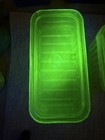 Uranium Glass Depression Ribbed Refrigerator Dish w/ Lid 1930s 8.5” x 4.25” x 3" — photo 1