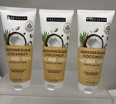 3 X Freeman Indonesian Coconut Face Mask and Scrub Unisex  6oz ea (B67