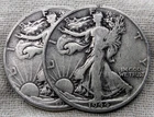 Lot of 2 1944 Walking Liberty Half Dollars : 1944 P 1944 D -.9 Fine Silver Coins