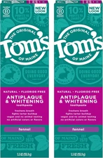 Fluoride-Free Antiplaque & Whitening Natural Toothpaste, Fennel, 5.5 Oz. 2-Pack