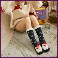 Christmas Fuzzy Socks Women Winter Thermal Soft Non-Slip Slipper Grip Gifts