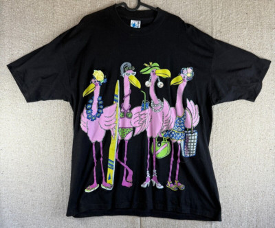*VINTAGE* Marcy N Me Women's Flamingo Single Stitch Double Sided 3-D Shirt; XL