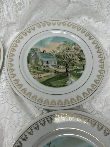 4 CURRIER & IVES FOUR SEASONS 8 1/4" Plates Winter, Spring, Summer, Fall Japan - Picture 5 of 6