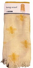 Women's Two Tone Harvest Gold & Beige Bee Print Fashion Scarf 70" Long 27" Wide