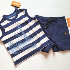 Gymboree Boy 12-18 mo Blue Skies Striped Ship Tee Navy Shorts Set Nautical NWT