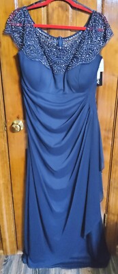 Escape Women's 18W (Runs Small Navy Formal Gown Floor Length Beaded Chiffon  Top | eBay