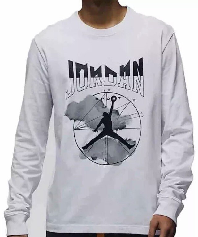 NWT Jordan Sport Men's L DRI-FIT White Logo Ribbed Cuffs Long Sleeve T-Shirt New