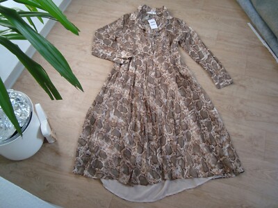 Damen Sommer Doppellagen Kragen Kleid Schlangen Motiv braun Gr. L von MANGO MNG