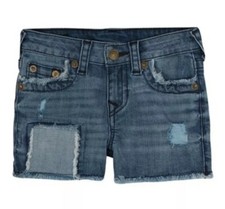 NWT TRUE RELIGION Girl's Bobby Raw Edge Cut Off Denim Short Kid Size 7 Adj Waist