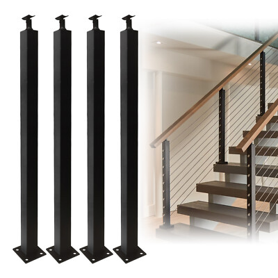 4Pcs Cable RailingPost Deck Railing （36x2x2''） （DIY） Post （Without Holes） Black