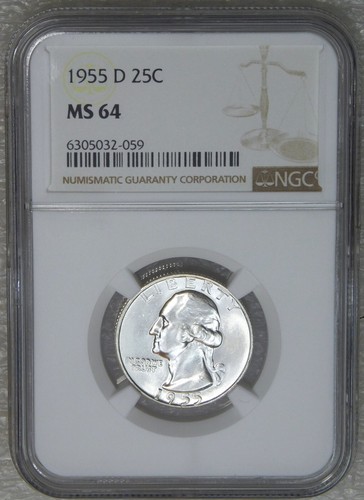 1955-D Washington Quarter NGC MS64 Frosty White PQ New Holder #C84Z