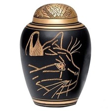 Small/Keepsake 30 Cubic Inch Cat Black  Gold Pet Funeral Cremation Urn