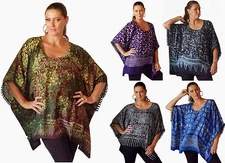 pick color blouse poncho top ML XL OS 1X 2X 3X pom pom batik art one size