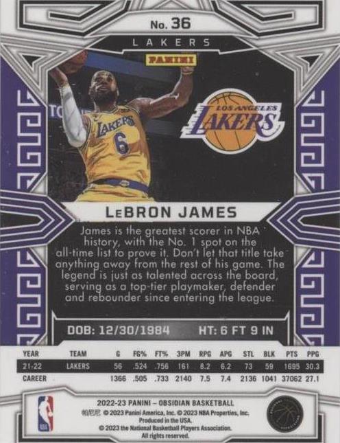 2022-23 Panini Obsidian - LeBron James #36 for sale | eBay