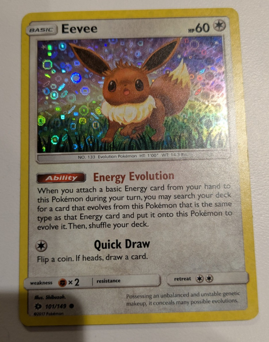 Eevee 101/149 Sun & Moon Base Set Pokemon Card Cosmo Holo