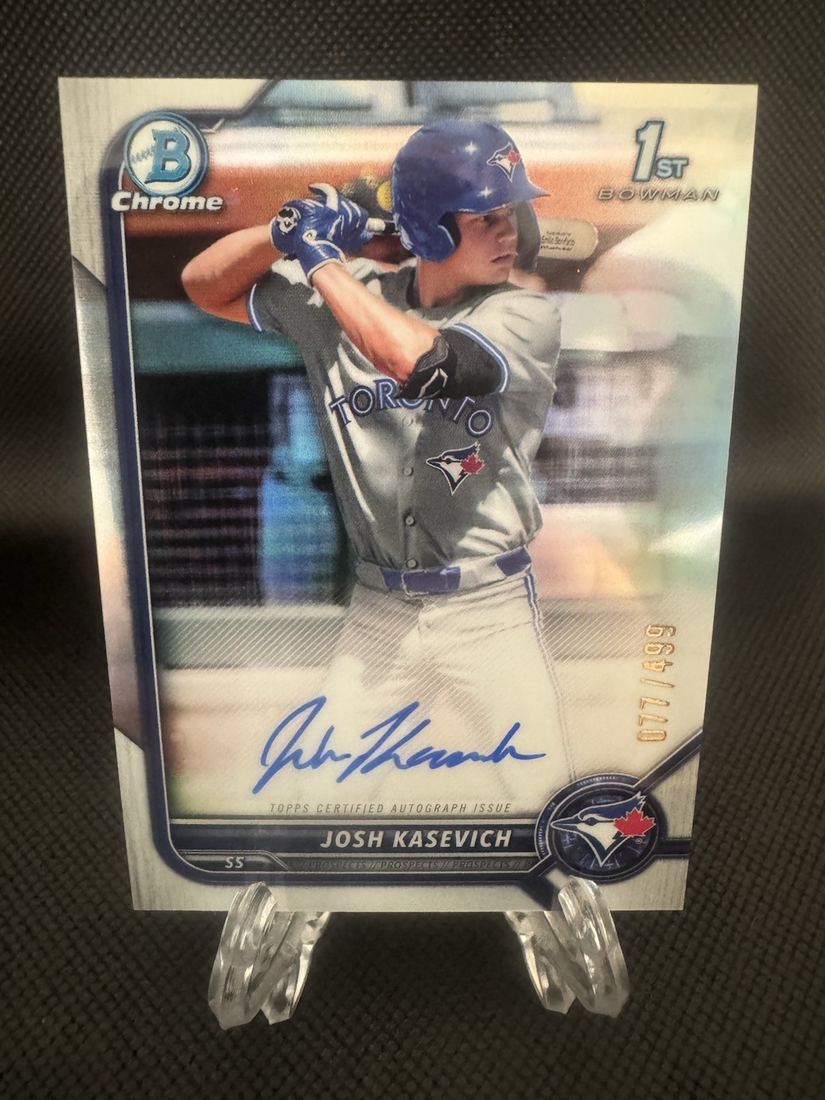 JOSH KASEVICH 2022 BOWMAN CHROME DRAFT 1ST REFRACTOR AUTO /499 BLUE JAYS mint💎