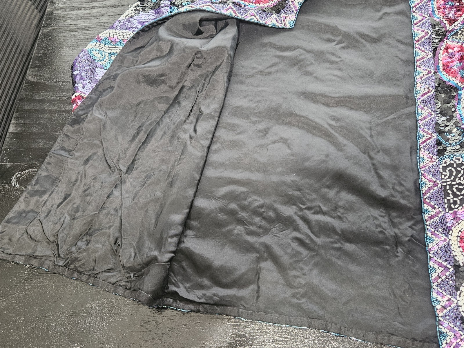 Vtg Black Tie OLEG CASSINI Silk Floral Blingy Scales Heavy Sequined Jacket XL