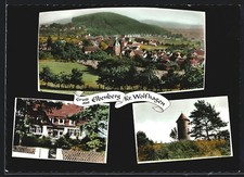 Postal Elbenberg/Kr. Wolfhagen, vista del lugar con iglesia, torre, pensión