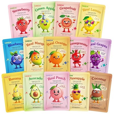 14 Pack Fruit Face Masks Skincare for Kids, Sheet Hydrating Facial Mask for... 
