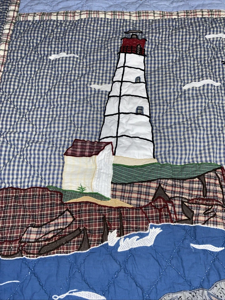 Patch Magic Group Quilt Throw & Pillow Shams Nautical Lighthouse Birds 60X48 - Image 3 of 4