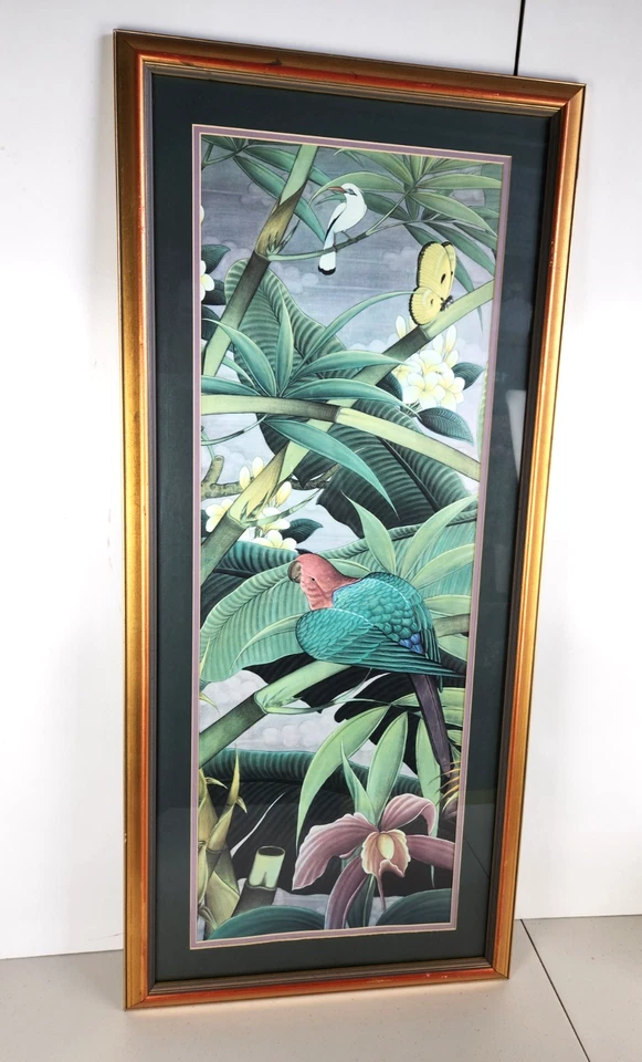 Arte de pintura temática tropical arara e ilustração pássaro emoldurada 18 x 40 para decoração - Imagem 4 de 4