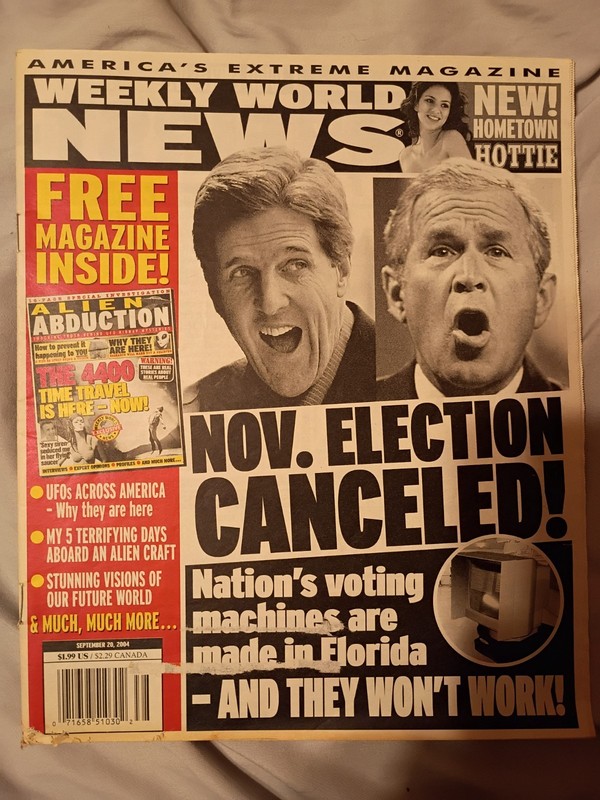 Weekly World News 2004 Sept 20 Alien Abduction George W. Bush John Kerry UFOs