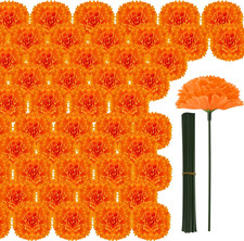 Artificial Marigold Flower 50Pcs, Silk Marigold Heads Bulk