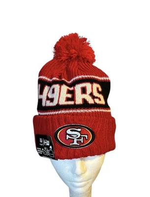 San Francisco 49ers New Era Beanie Knit Pom Winter NFL Hat Red, Black & White