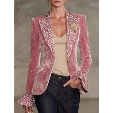Velvet Leopard Lapel Collar One Button Blazer