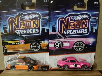 2025 Hot Wheels Neon Speeders Chases (2) 71 Porsche 911 & 85 Honda