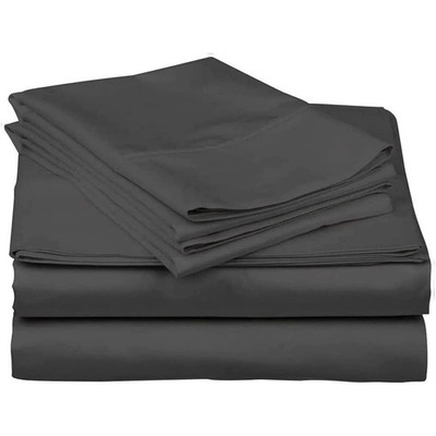 4 Piece Bed Sheet Set College Dorm Room Twin XL Long Staple Cotton Dark Grey