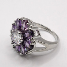 Flower Shaped Purple Synthetic Zirconia Ring Size 8 - NEW