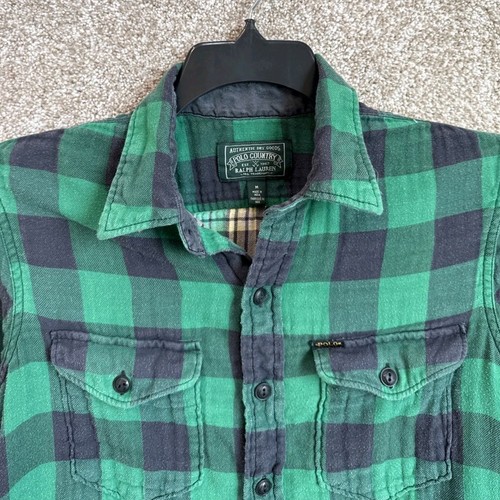 Polo Country Ralph Lauren Mens Medium Green Buffalo Plaid Flannel Button Shirt - Bild 12 von 14