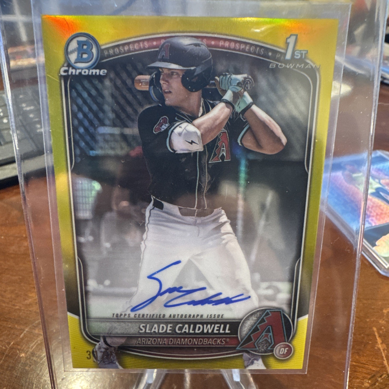 2025 Bowman Slade Caldwell Chrome Auto Yellow Refractor 1st #/75