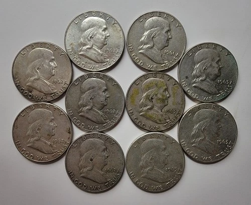 1950's Franklin *90% Silver* Half Dollars (.50c lot of 10)