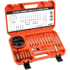 23-Piece Punch Set Roll Pin Punch Set and Hammer with Bench Block, Punch Tool...