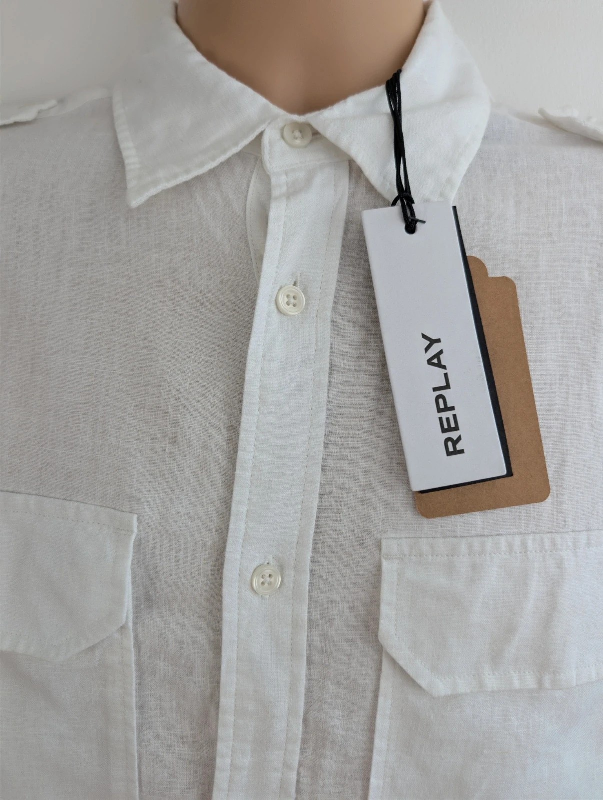 Men's Replay Linen Shirt NWT epulate shoulders long sleeve. Small. DN3939 image 3