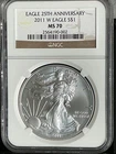 2011 W BURNISHED AMERICAN SILVER EAGLE NGC MS70