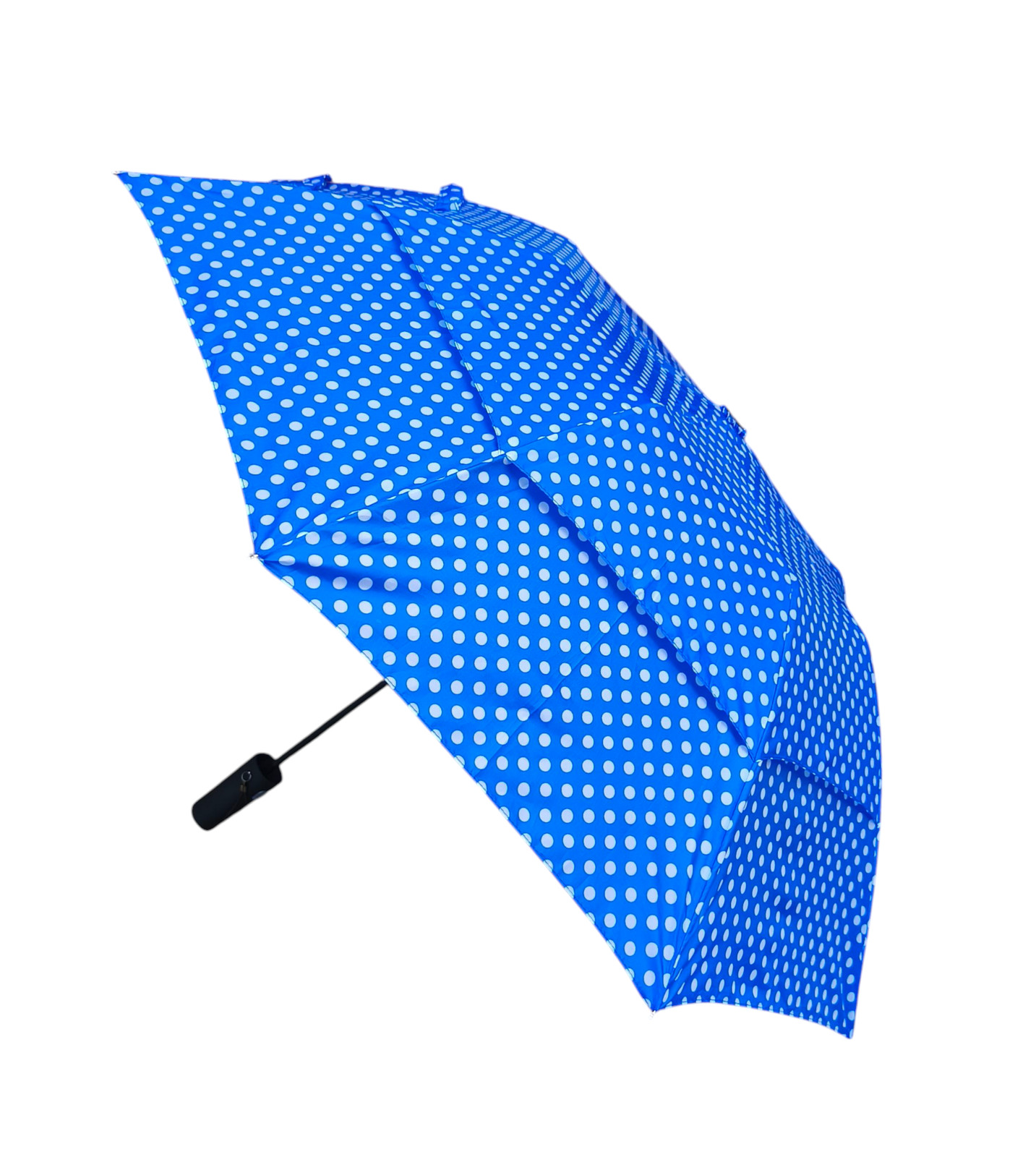 Compact Push Button Umbrella Blue White Polka Dot… - image 1