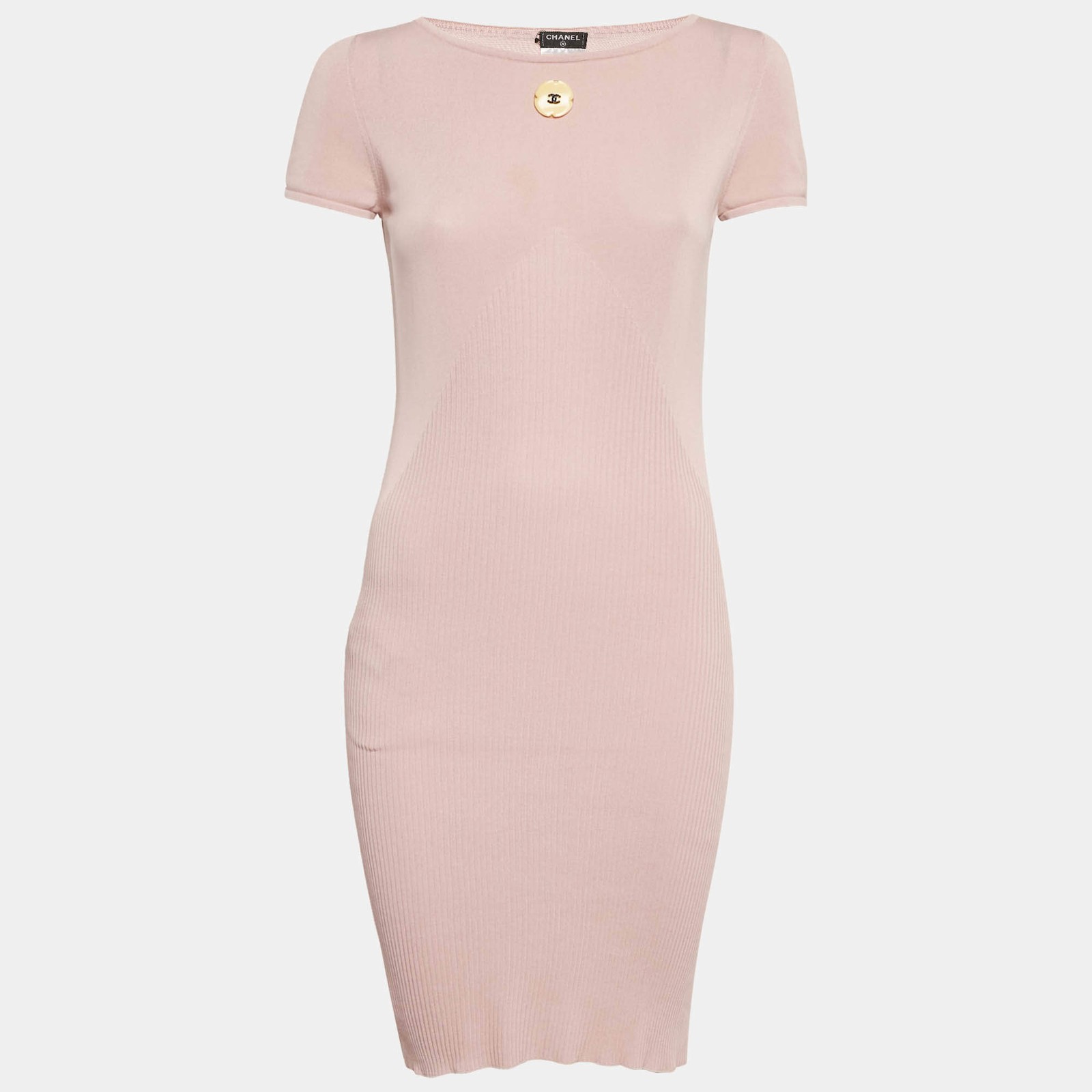 Chanel Light Pink Knit Bodycon Dress S