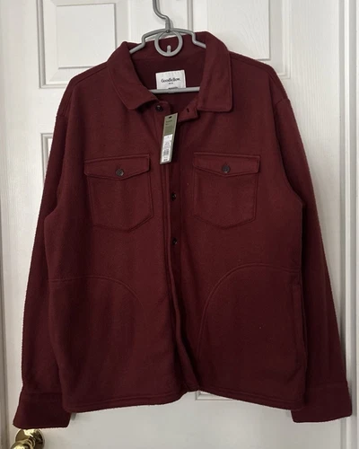 GOODFELLOW *NWT* Shacket Jacket Small Mens Button Down Shirt Maroon Nice