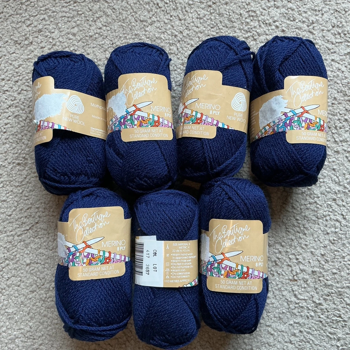 THE BOUTIQUE COLLECTION MERINO 8PLY PURE WOOL-SHADE NAVY-350 GRAMS