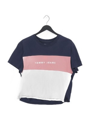 Tommy Jeans Damen T-Shirt M Blau 100% Baumwolle Kurzarm Rundhals Basic